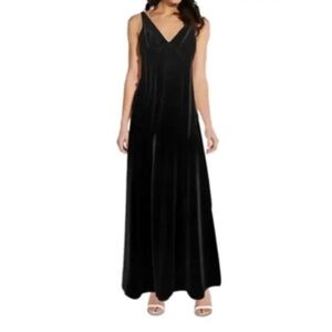 Adrianna Papell Formal Dress Black Maxi Velvet Long Ruffled Hem